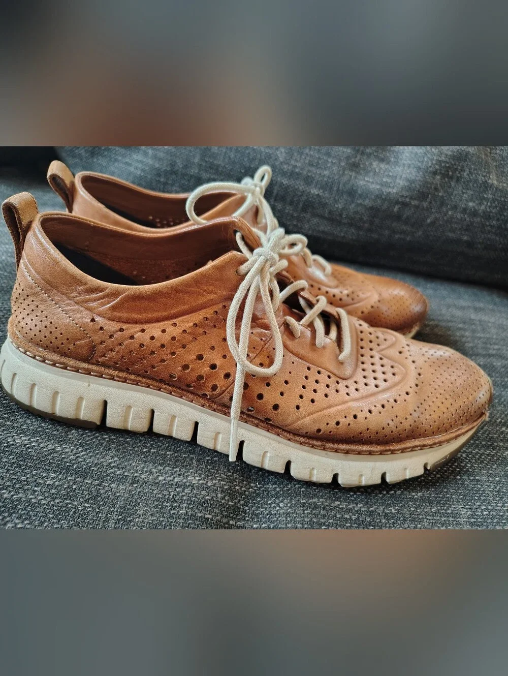 Cole Haan Men's Remastered Wingtip Oxford Perforated Leather Shoes - Tan Size 10